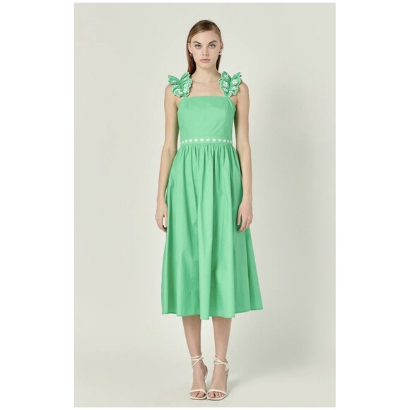 English Factory Ruffle Detail Midi Dress Sz XS Green - Picture 1 of 11